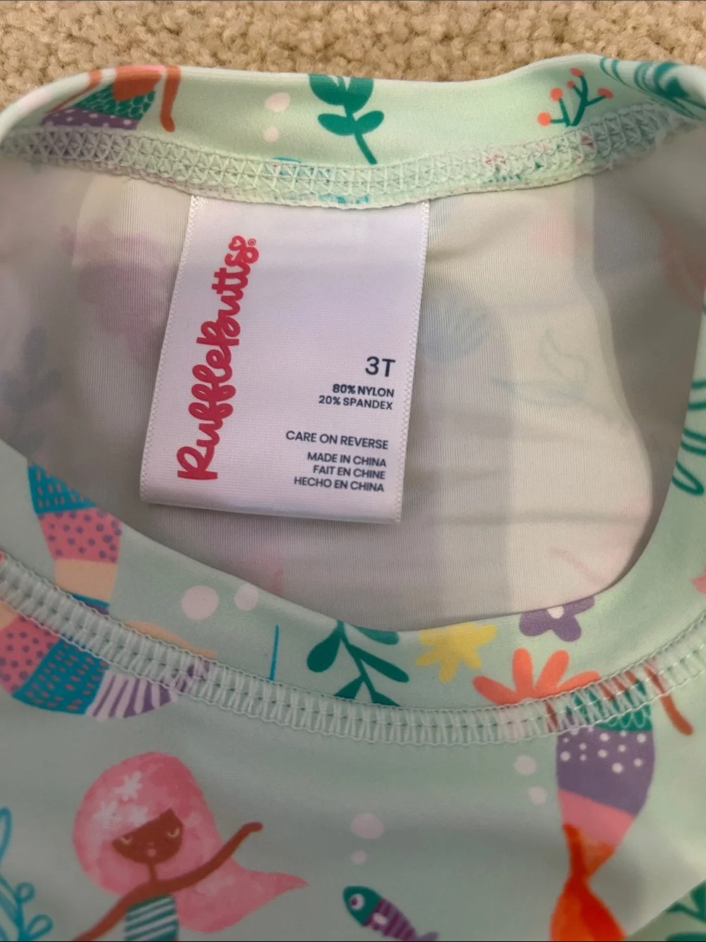 Ruffle Butts Mint Mermaid Rash Guard with Lavender Striped Bottoms